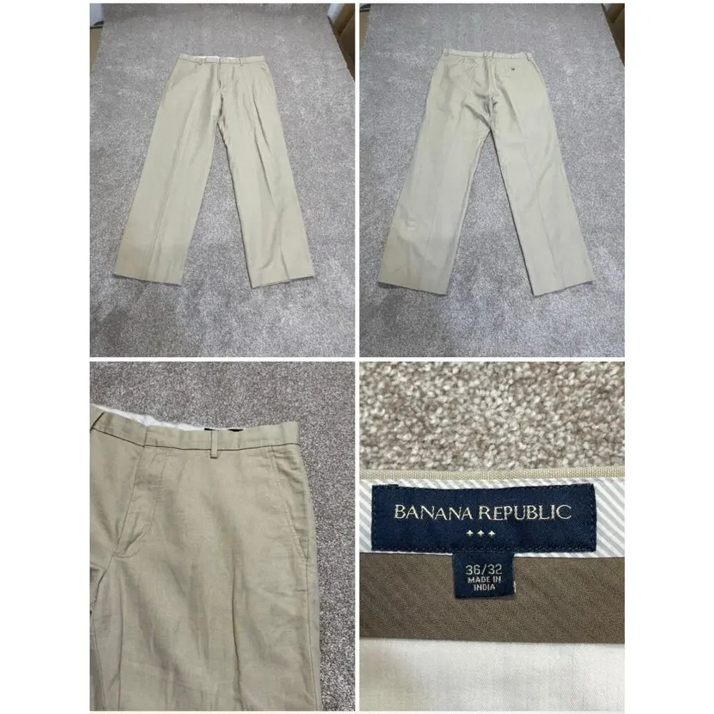 Coastal Career Banana Republic Men's Pleated Linen Pants Size 36x32 Beige